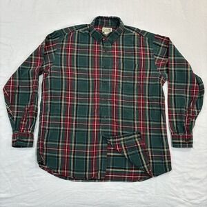Vintage LL Bean Scotch Plaid Flannel Button Down Shirt  Mens LARGE Green Red